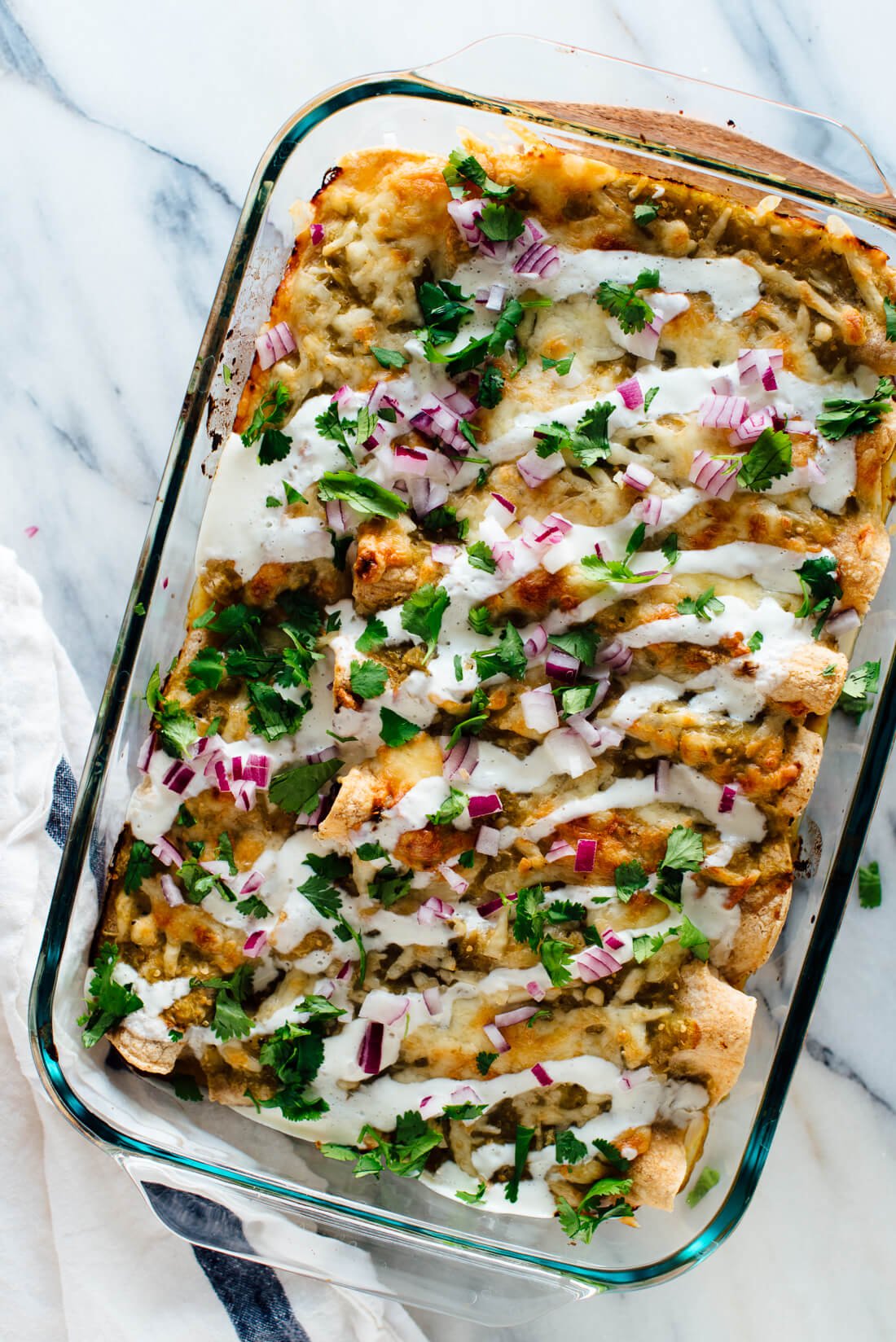 Roasted sweet potato enchiladas with salsa verde sauce! #vegetarian