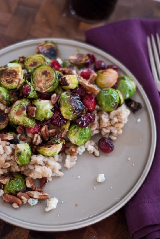 roasted brussels sprouts with cranberries and barley