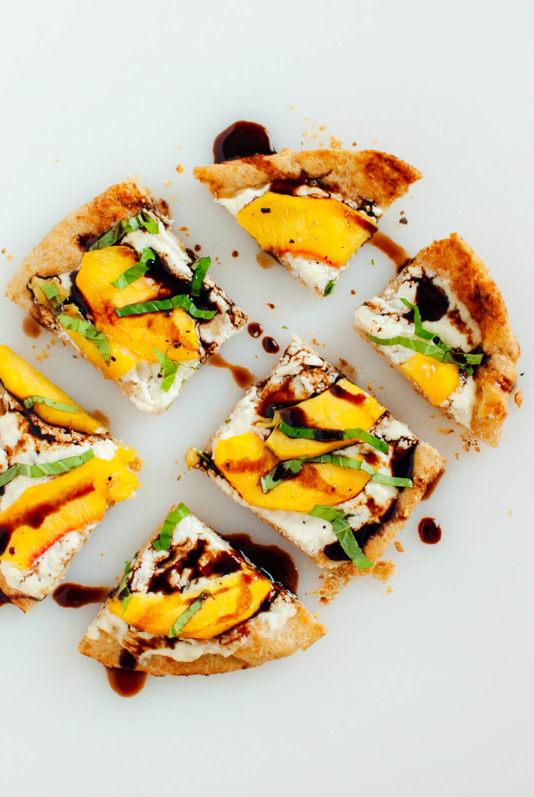 Simple Peach, Basil and Ricotta Flatbread