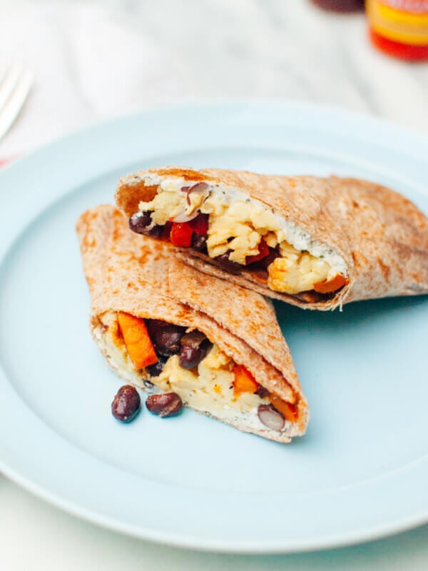 healthy freezer burritos with sweet potato hash
