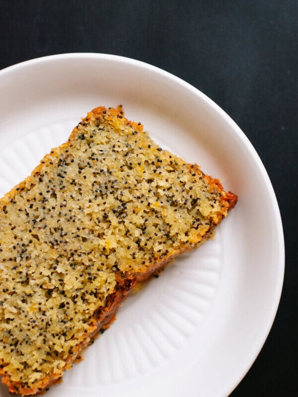 Orange poppy seed pound cake slice