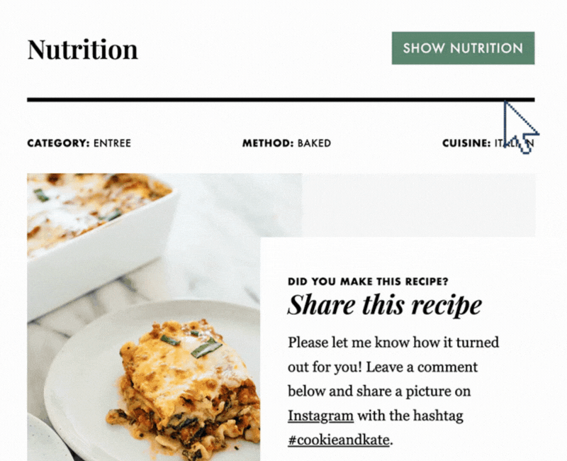 view nutrition information