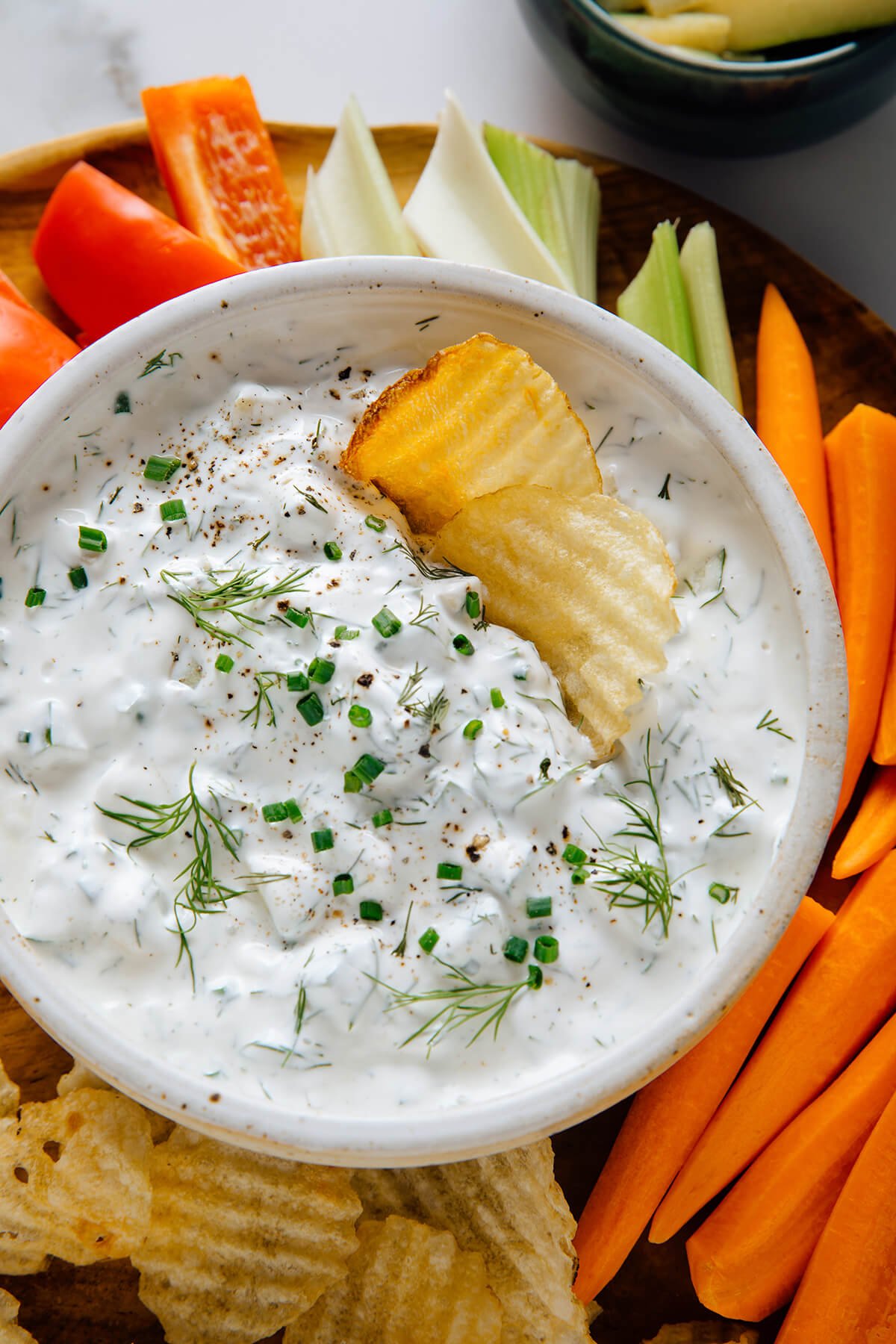 pickle dip with potato chips