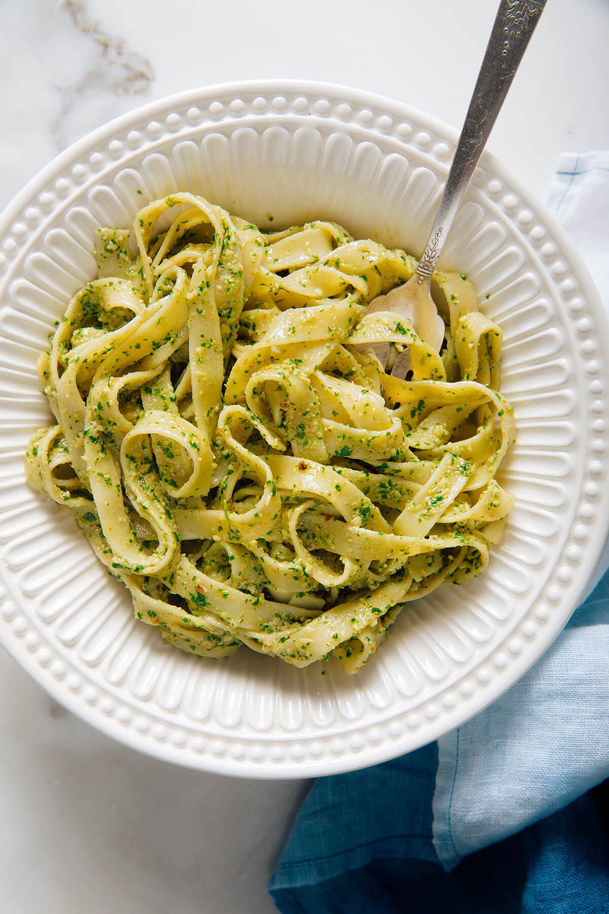 arugula pesto on pasta